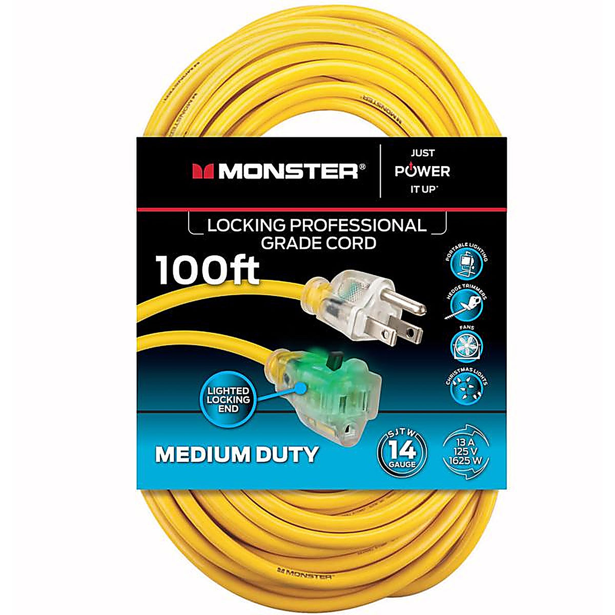 Monster - 1512 - Just Power It Up Outdoor 100 Ft. L Yellow Extension Cord 14/3 Sjtw