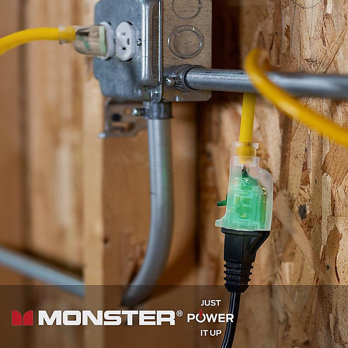 Monster - 1512 - Just Power It Up Outdoor 100 Ft. L Yellow Extension Cord 14/3 Sjtw