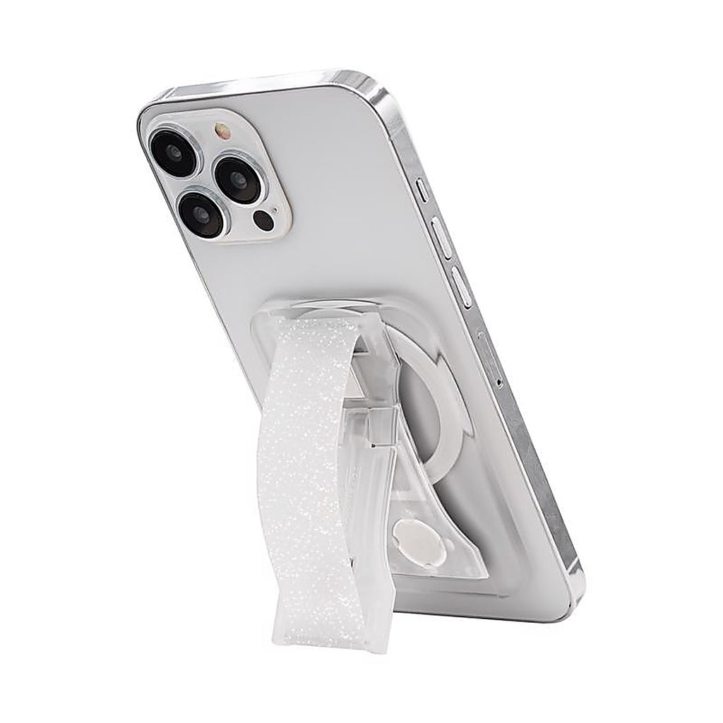 LoveHandle - P-1135-25-MS - Clear Crystal Clear Glitter Phone Grip with Kickstand for All Mobile Devices