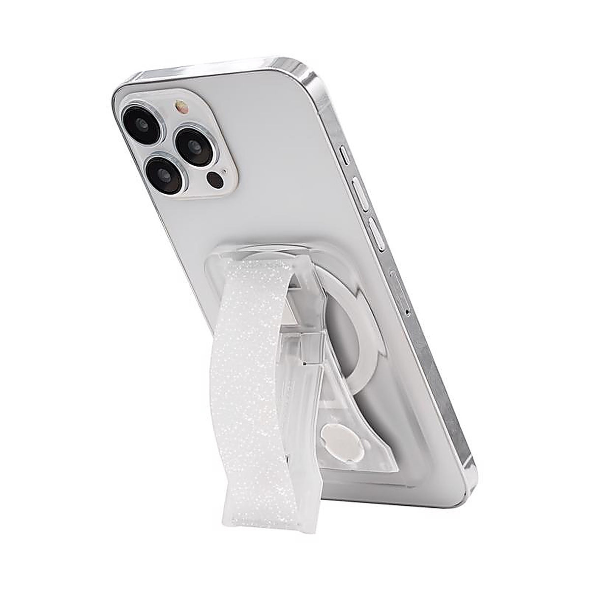 LoveHandle - P-1135-25-MS - Clear Crystal Clear Glitter Phone Grip with Kickstand for All Mobile Devices
