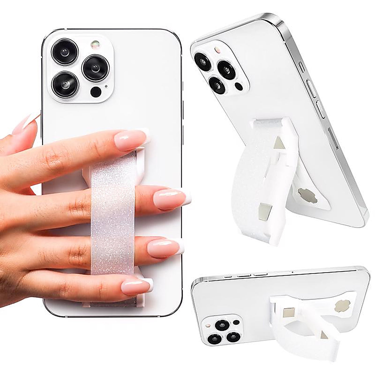 LoveHandle - P-1135-25 - Clear Crystal Clear Glitter Phone Grip with Kickstand for All Mobile Devices