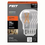 Feit - A1975CL927/FIL4 - A19 E26 (Medium) Filament LED Bulb Soft White 75 Watt Equivalence 4 Pack