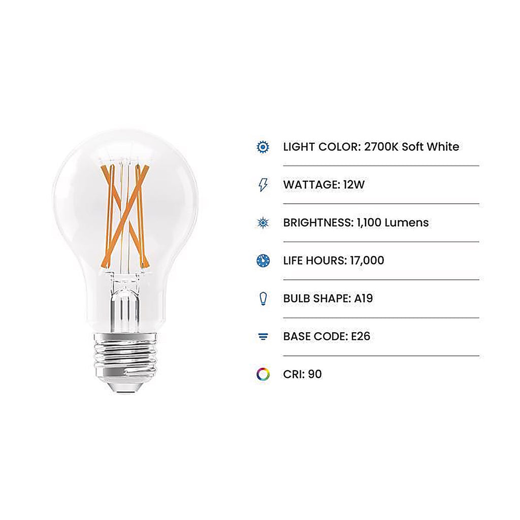 Feit - A1975CL927/FIL4 - A19 E26 (Medium) Filament LED Bulb Soft White 75 Watt Equivalence 4 Pack