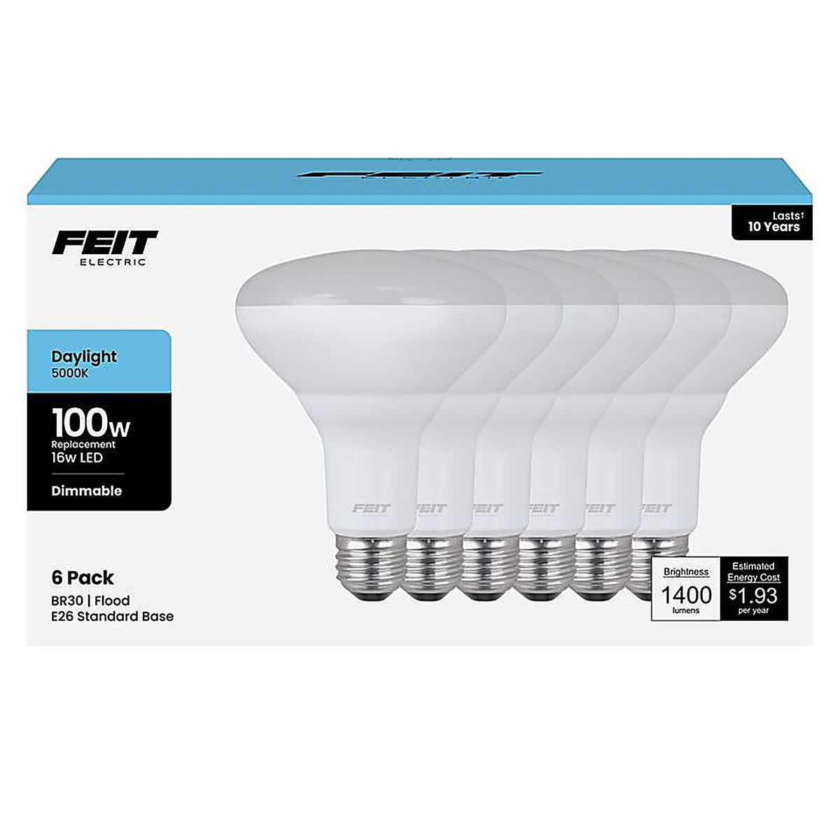 Feit - BR30DM85010LED6 - Br30 E26 (Medium) LED Bulb Daylight 100 Watt Equivalence 6 Pack