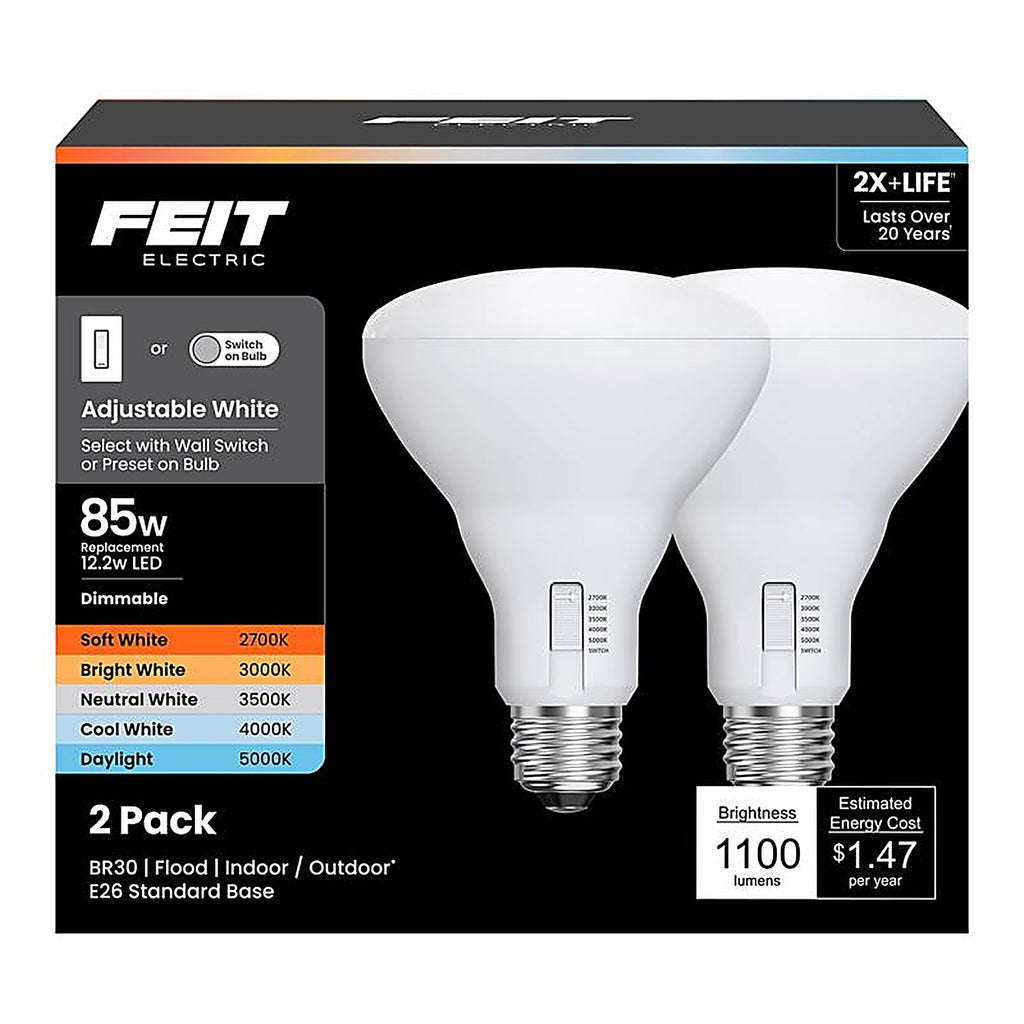 Feit - BR3085DM/6WYCA2 - Br30 E26 (Medium) LED Bulb Adjustable White 85 Watt Equivalence 2 Pack