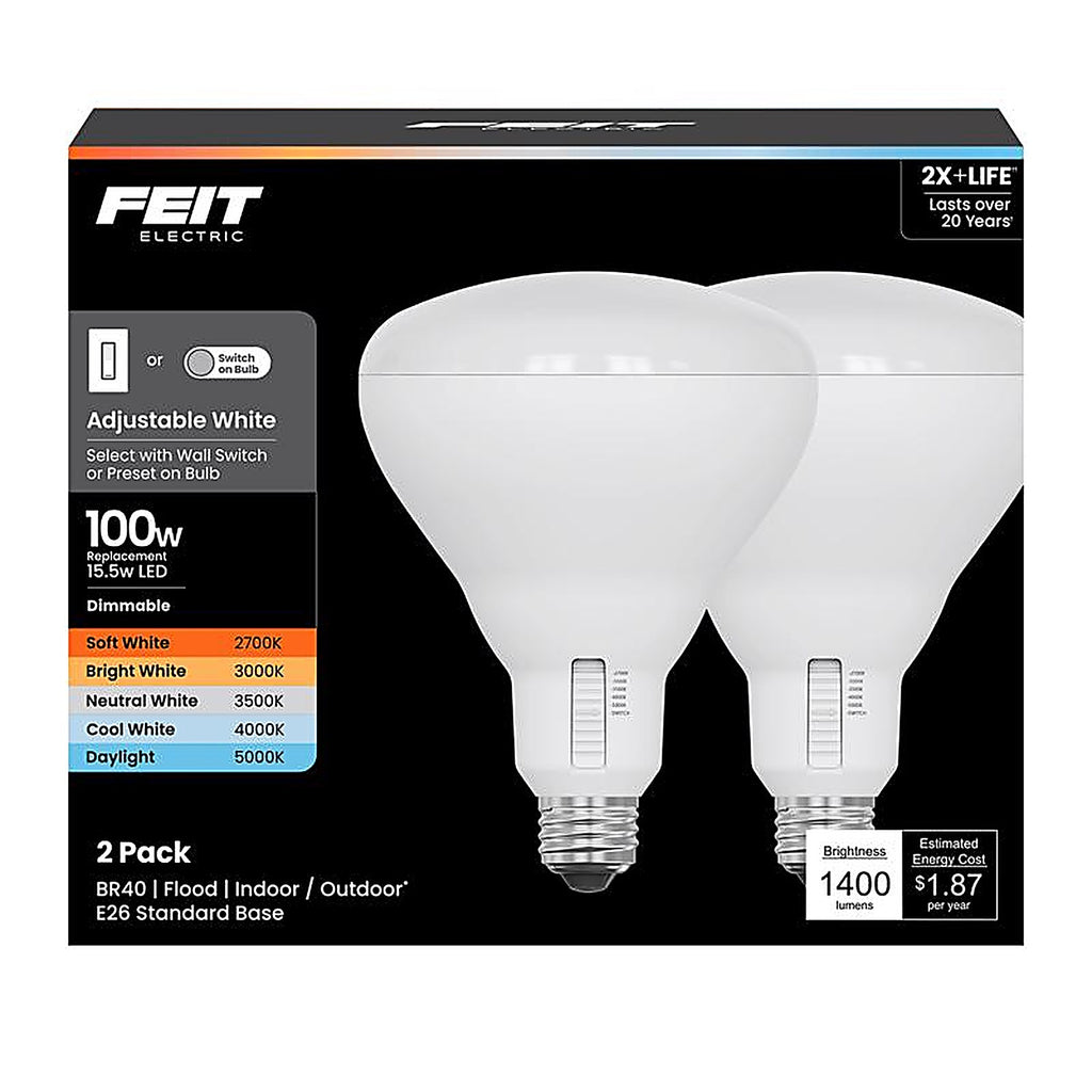 Feit - BR40100DM/6WY/2 - Br40 E26 (Medium) LED Bulb Adjustable White 100 Watt Equivalence 2 Pack