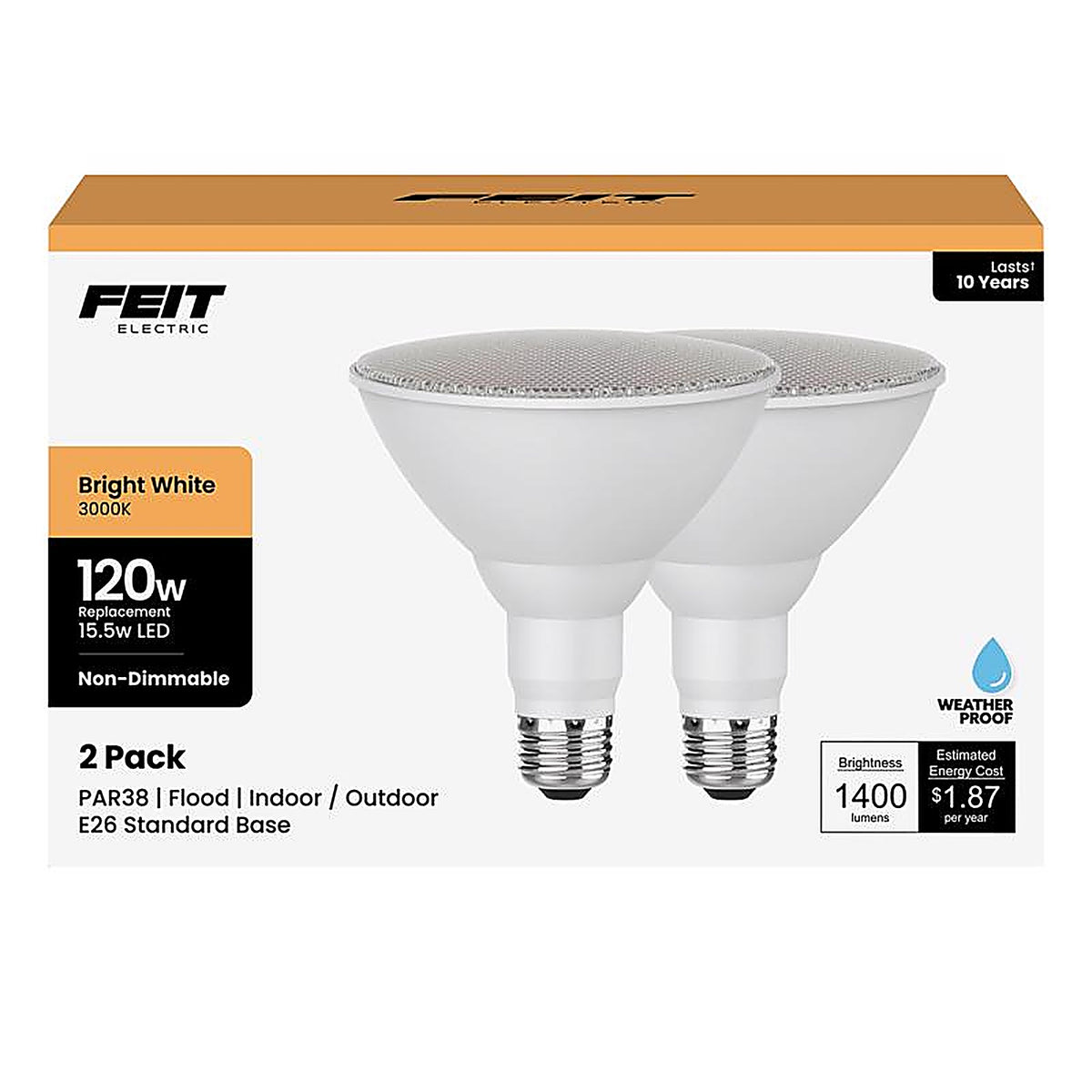 Feit - PAR3812083010K2 - Par38 E26 (Medium) LED Bulb Bright White 120 Watt Equivalence 1 Pack