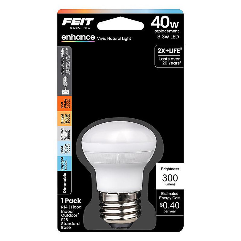 Feit - BPR14DM/6WYCA - R14 E26 (Medium) LED Bulb Adjustable White 40 Watt Equivalence 1 Pack