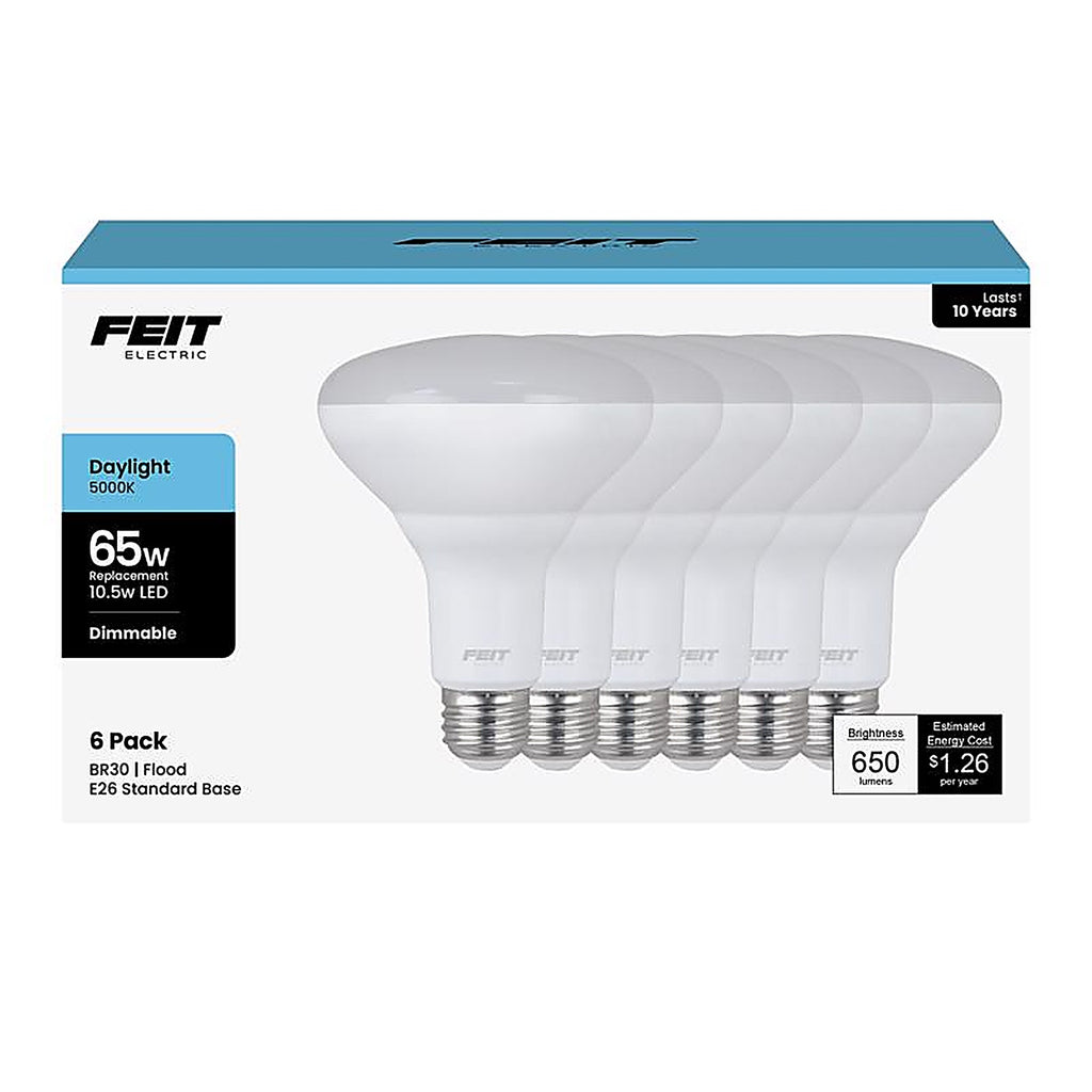 Feit - BR30DM/850/10K6 - Br30 E26 (Medium) LED Bulb Daylight 65 Watt Equivalence 6 Pack