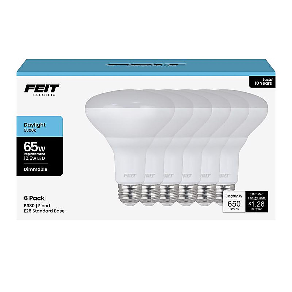 Feit - BR30DM/850/10K6 - Br30 E26 (Medium) LED Bulb Daylight 65 Watt Equivalence 6 Pack