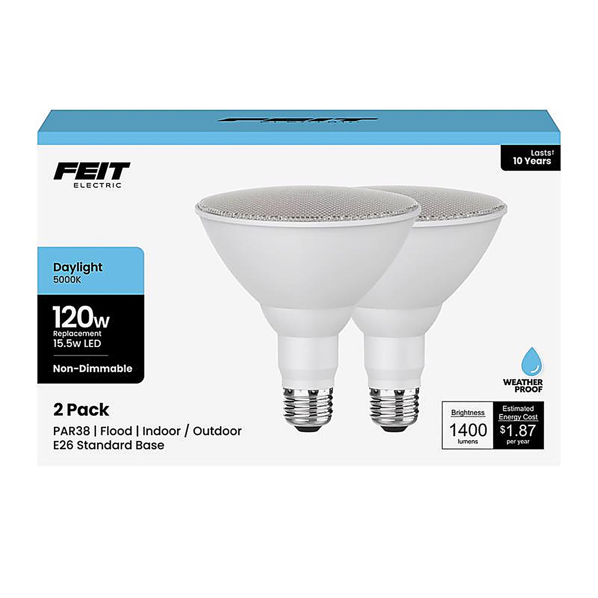 Feit - PAR3812085010K2 - Par38 E26 (Medium) LED Bulb Daylight 120 Watt Equivalence 2 Pack