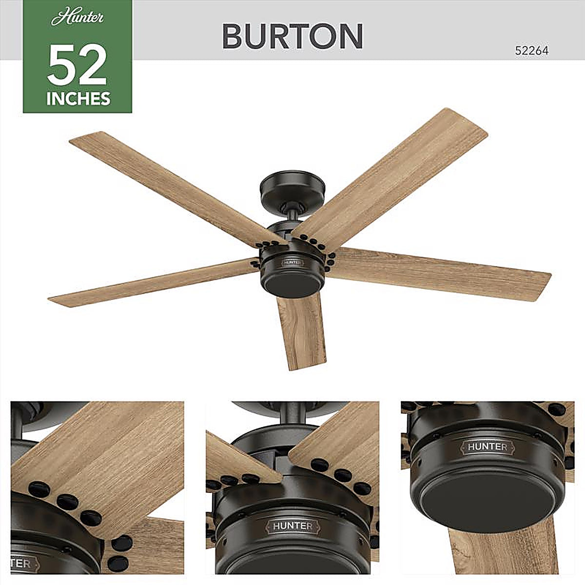 Hunter - 52264 - Burton 52 In. Bronze Indoor and Outdoor Ceiling Fan