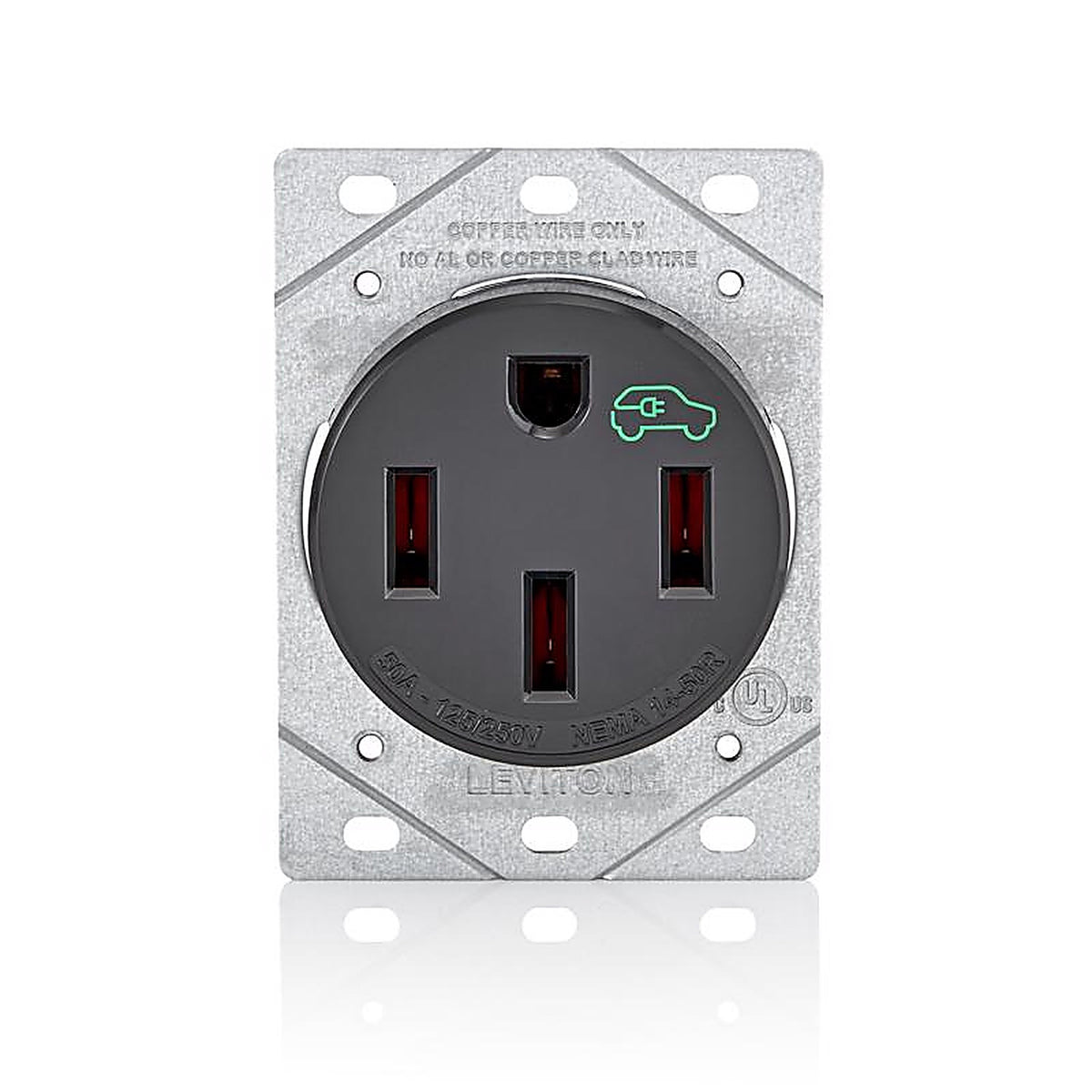 Leviton - 1450R-R10-0B0 - Ev Charging 50 Amps 250 V Single Black Outlet 14-50R 1 Pack