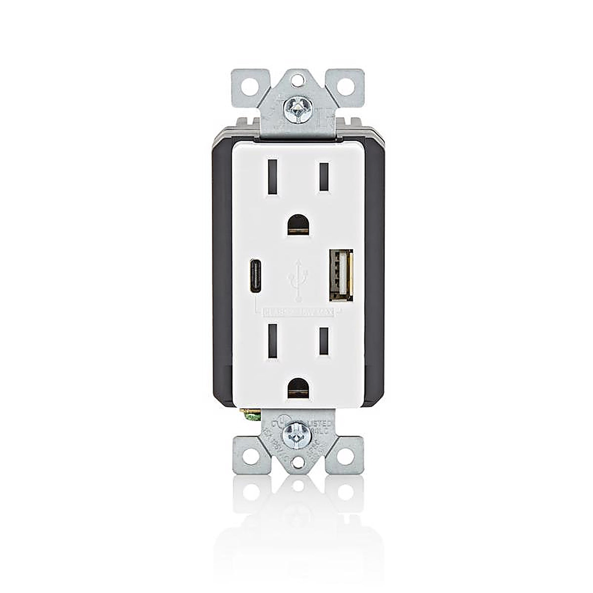 Leviton - T5638-0BW - Decora 15 Amps 125 V Type A/C Duplex White Outlet and USB Charger 5-15R 1 Pack