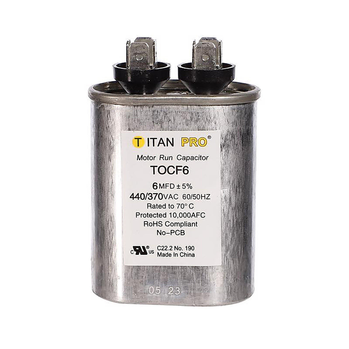 Titan Pro - TOCF6 - 6 MFD 440 V Oval Run Capacitor