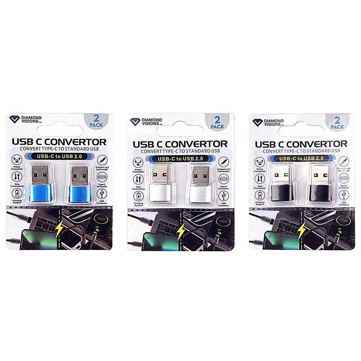Diamond Visions - 01-3897 - Assorted Slim 2 in 1 Adapter for All Smartphones
