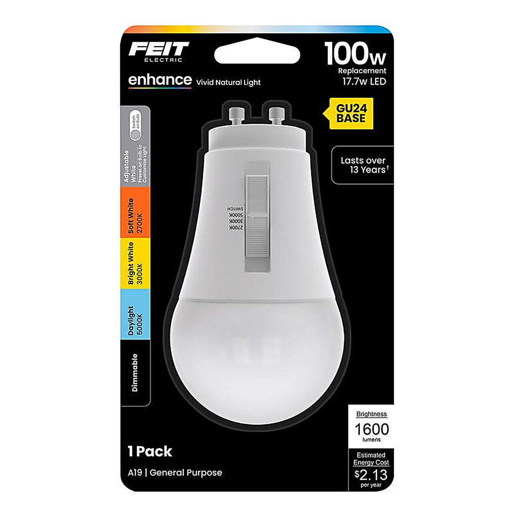 Feit - BPOM100GU24CCT - A21 Gu24 LED Bulb Adjustable White 100 Watt Equivalence 1 Pack
