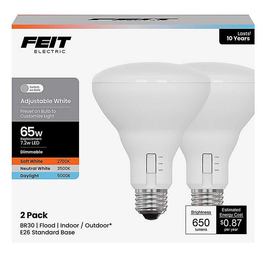 Feit - BR30DM3CCT10K/2 - Br30 E26 (Medium) LED Bulb Adjustable White 65 Watt Equivalence 2 Pack