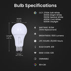 Feit - OM100DM5CCTCA/4 - A21 E26 (Medium) LED Bulb Adjustable White 100 Watt Equivalence 4 Pack