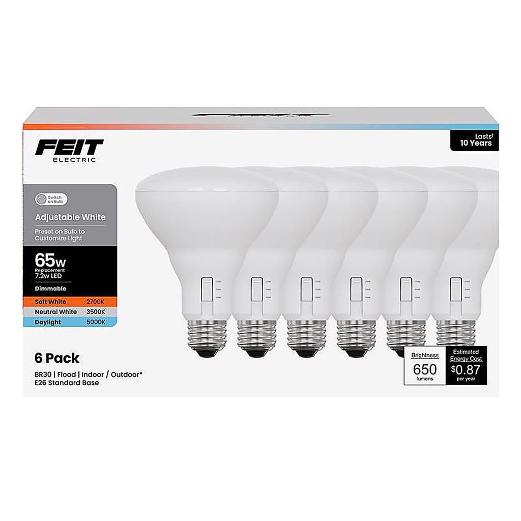 Feit - BR30DM3CCT10K/6 - Br30 E26 (Medium) LED Bulb Adjustable White 65 Watt Equivalence 6 Pack