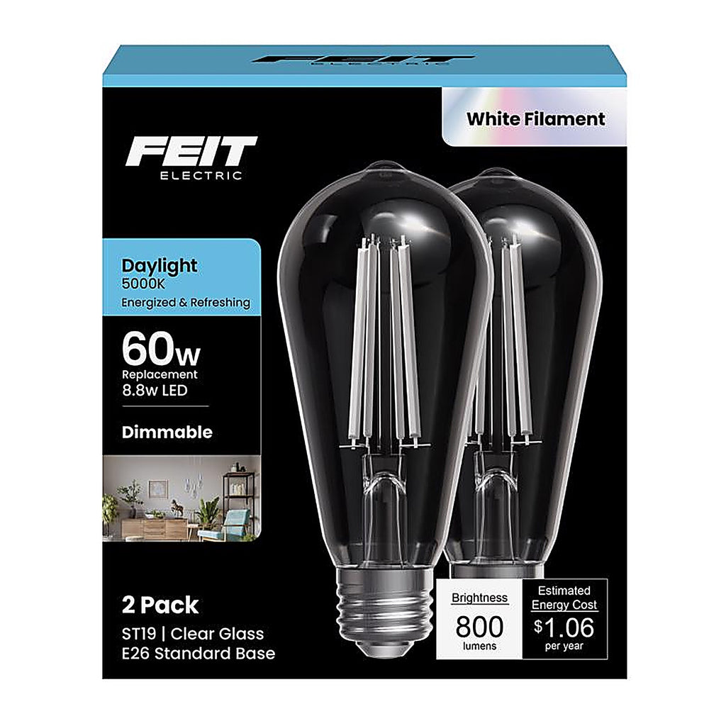 Feit - ST19CL950WFIL/2 - St19 E26 (Medium) Filament LED Bulb Daylight 60 Watt Equivalence 2 Pack