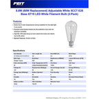 Feit - ST19CL5CCTWFIL2 - St19 E26 (Medium) Filament LED Bulb Adjustable White 60 Watt Equivalence 2 Pack