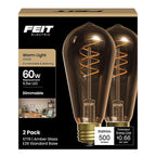 Feit - ST19S2821FILVG2 - St19 E26 (Medium) Filament LED Bulb Amber 60 Watt Equivalence 2 Pack
