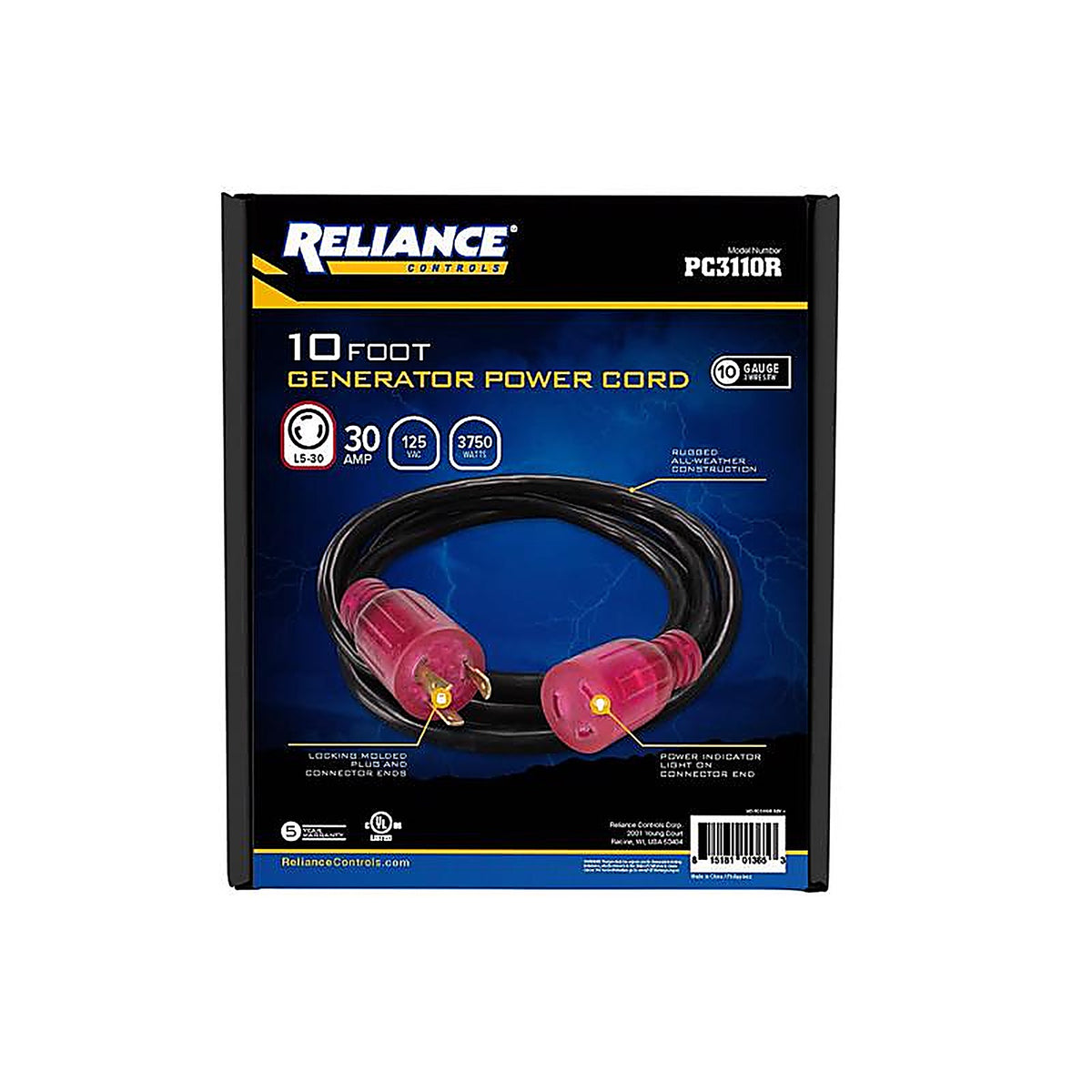 Reliance - PC3110R - Controls 10/3 Sjtw 125 V 10 Ft. L Generator Power Cord
