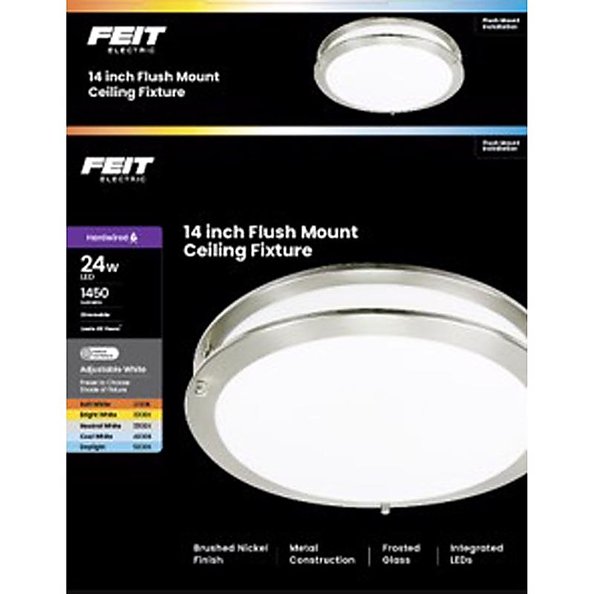 Feit - FM14SAT/6WY/NK - 6.3 In. H X 14 In. W X 14 In. L Brushed Nickel Silver Ceiling Fixture