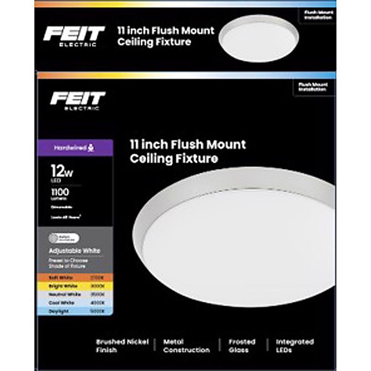 Feit - FM11/5CCT/NK - 3 In. H X 11 In. W X 11 In. L Brushed Nickel White Ceiling Fixture