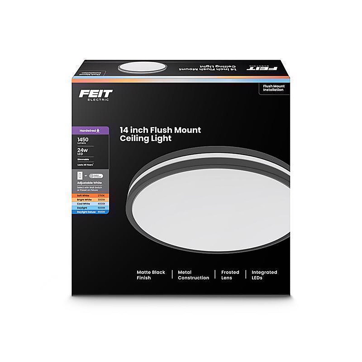 Feit - FM14D/6WY/BK - 2.6 In. H X 14 In. W X 14 In. L Matte Black Black Ceiling Fixture
