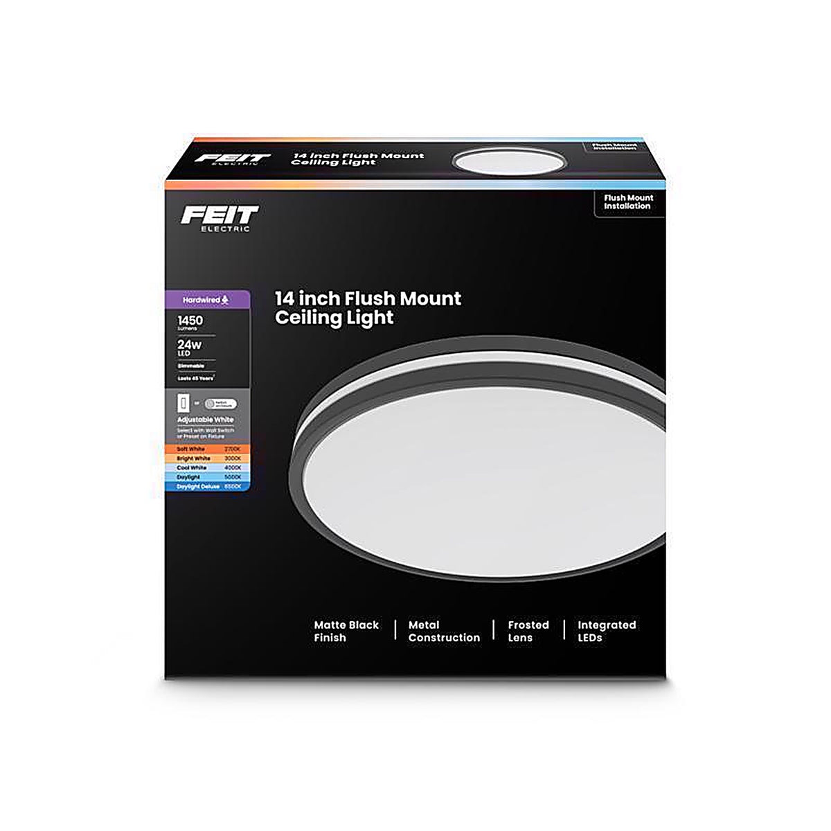 Feit - FM14D/6WY/BK - 2.6 In. H X 14 In. W X 14 In. L Matte Black Black Ceiling Fixture