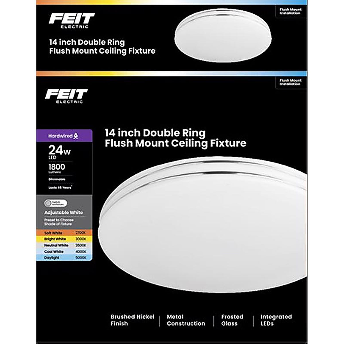 Feit - FM14/DR/6WY/NK - 3 In. H X 14 In. W X 14 In. L Brushed Nickel White Ceiling Fixture