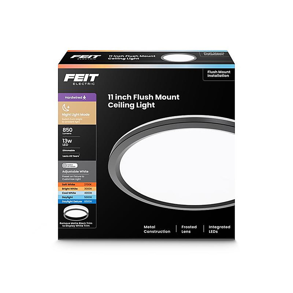 Feit - FP11RT5CCT/NLWH - 3 In. H X 11 In. W X 11 In. L Matte Black Black Ceiling Fixture