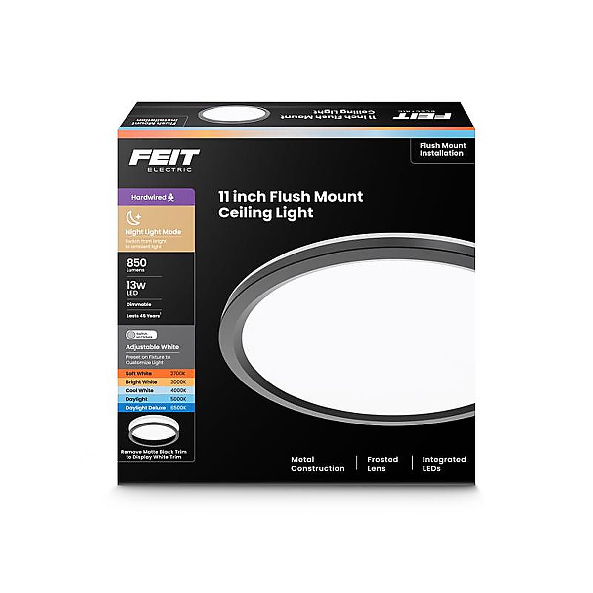 Feit - FP11RT5CCT/NLWH - 3 In. H X 11 In. W X 11 In. L Matte Black Black Ceiling Fixture