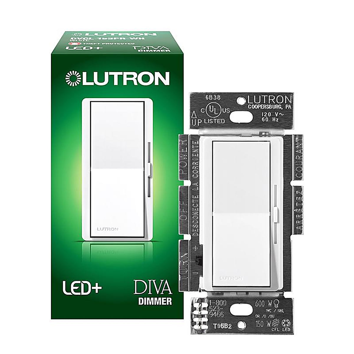 Lutron - DVCL-153PR-WH - Diva White 150 W Rocker Dimmer Switch 1 Pack
