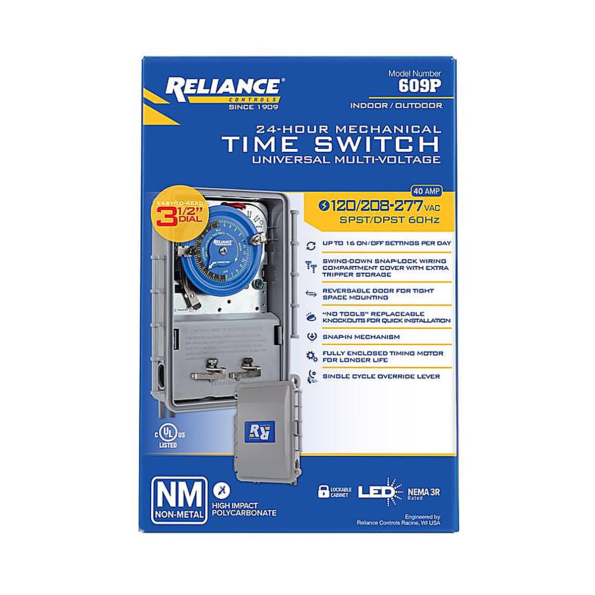Reliance - 609P - Controls Indoor and Outdoor 24 Hour Mechanical Timer 120 V Gray