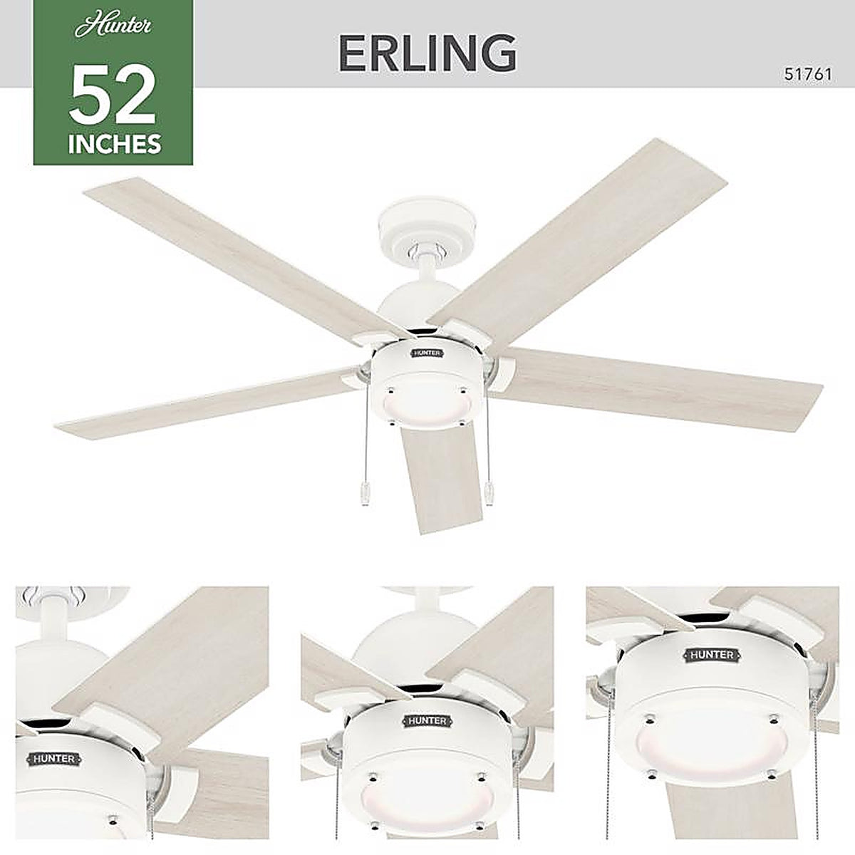 Hunter - 51761 - 52 In. Matte White LED Indoor Ceiling Fan