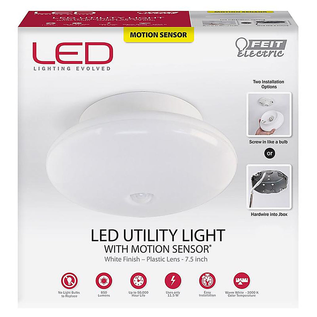 Feit - 73817 - 3.8 In. H X 7.5 In. W X 7.5 In. L White Ceiling Light w/Motion Sensor