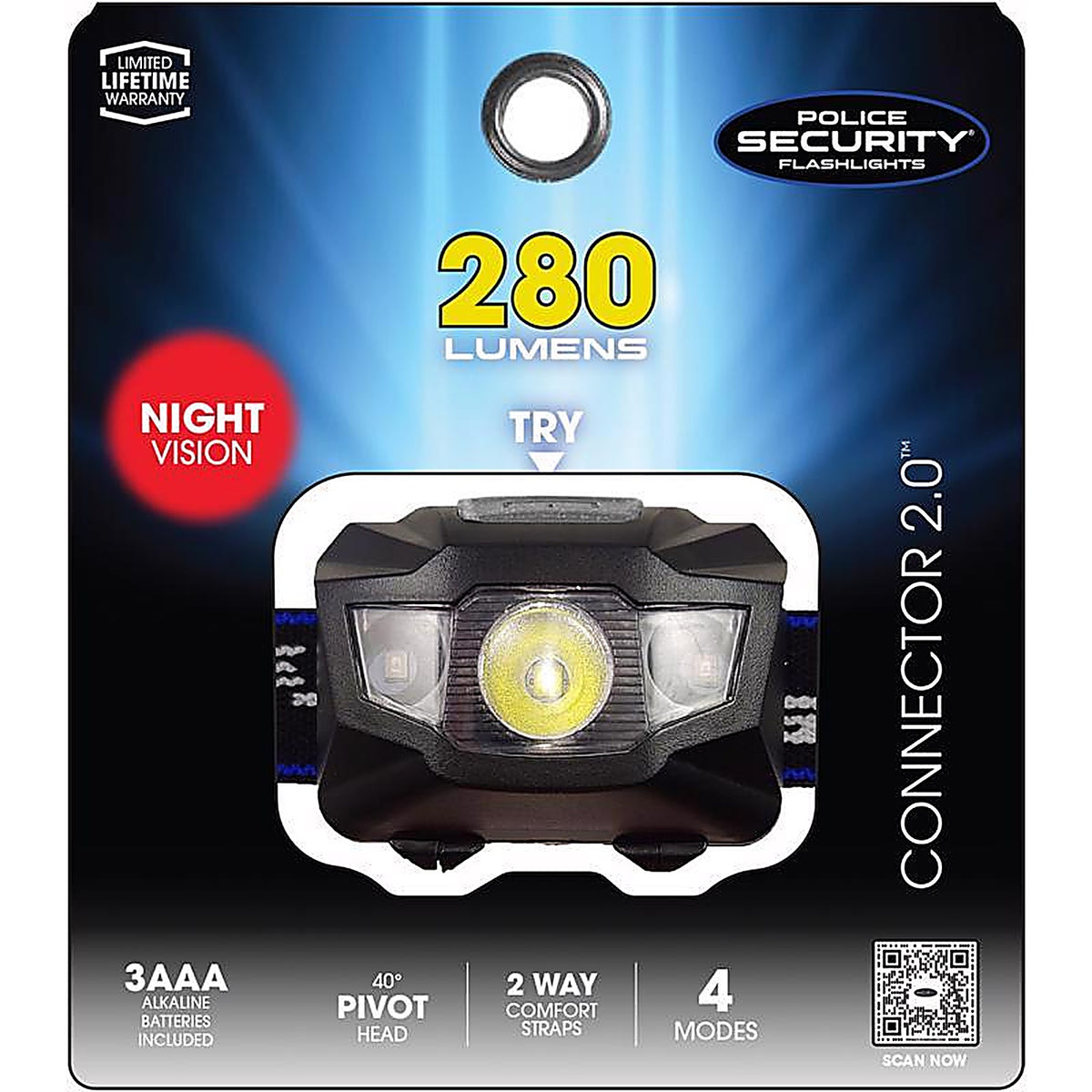 Police Security - 98969 - Connector 2.0 280 LM Black LED Head Lamp Aaa Battery