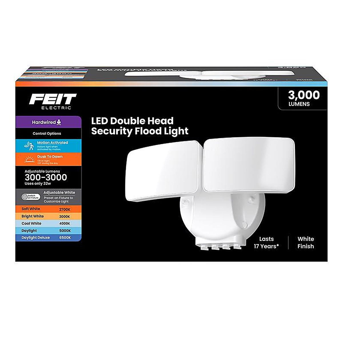 Feit - S9DF30005CCTMMW - Motion-Sensing Hardwired LED White Security Floodlight