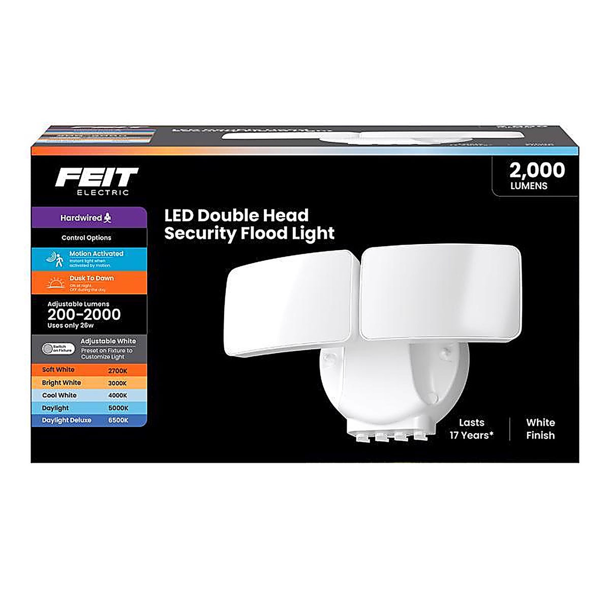 Feit - S9DFL5CCT/MM/WH - Motion-Sensing Hardwired LED White Security Floodlight