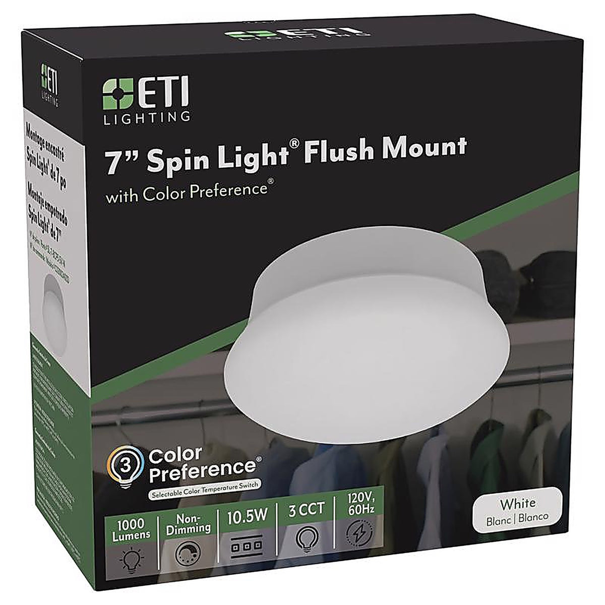 ETI - C02002403D - 3.5 In. H X 7 In. W X 7 In. L White LED Ceiling Spin Light