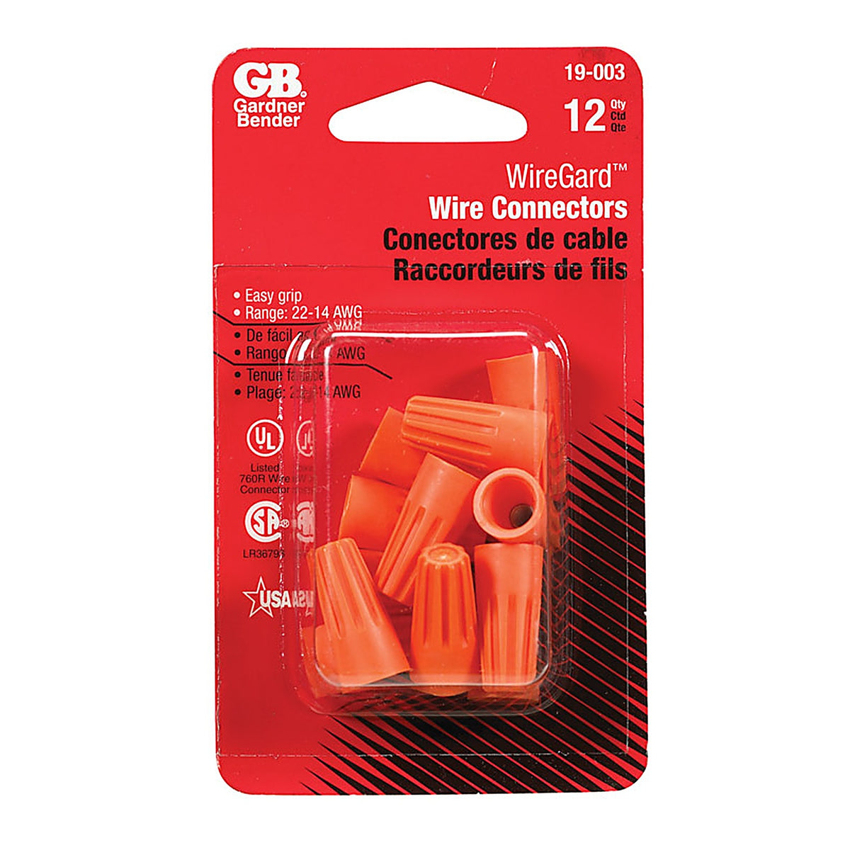 Gardner Bender 19-003 WingGard 22-14 Ga. Copper Wire Wire Connector Orange 12/Pack