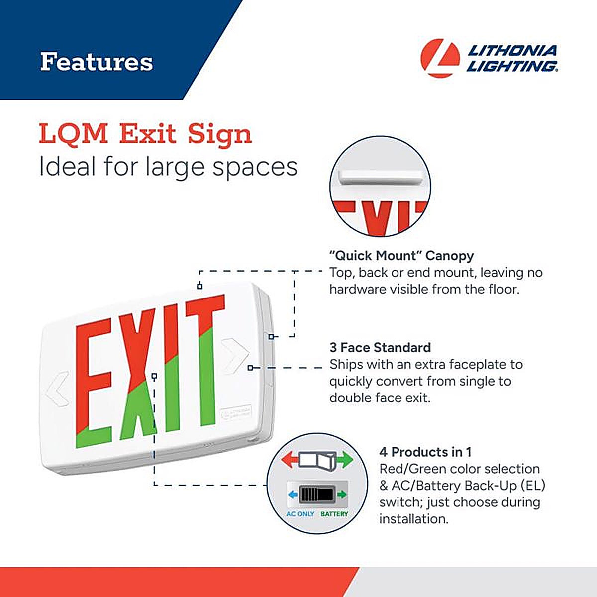 Lithonia Lighting - 2889RX - Lqm Switch Hardwired LED White Exit Sign