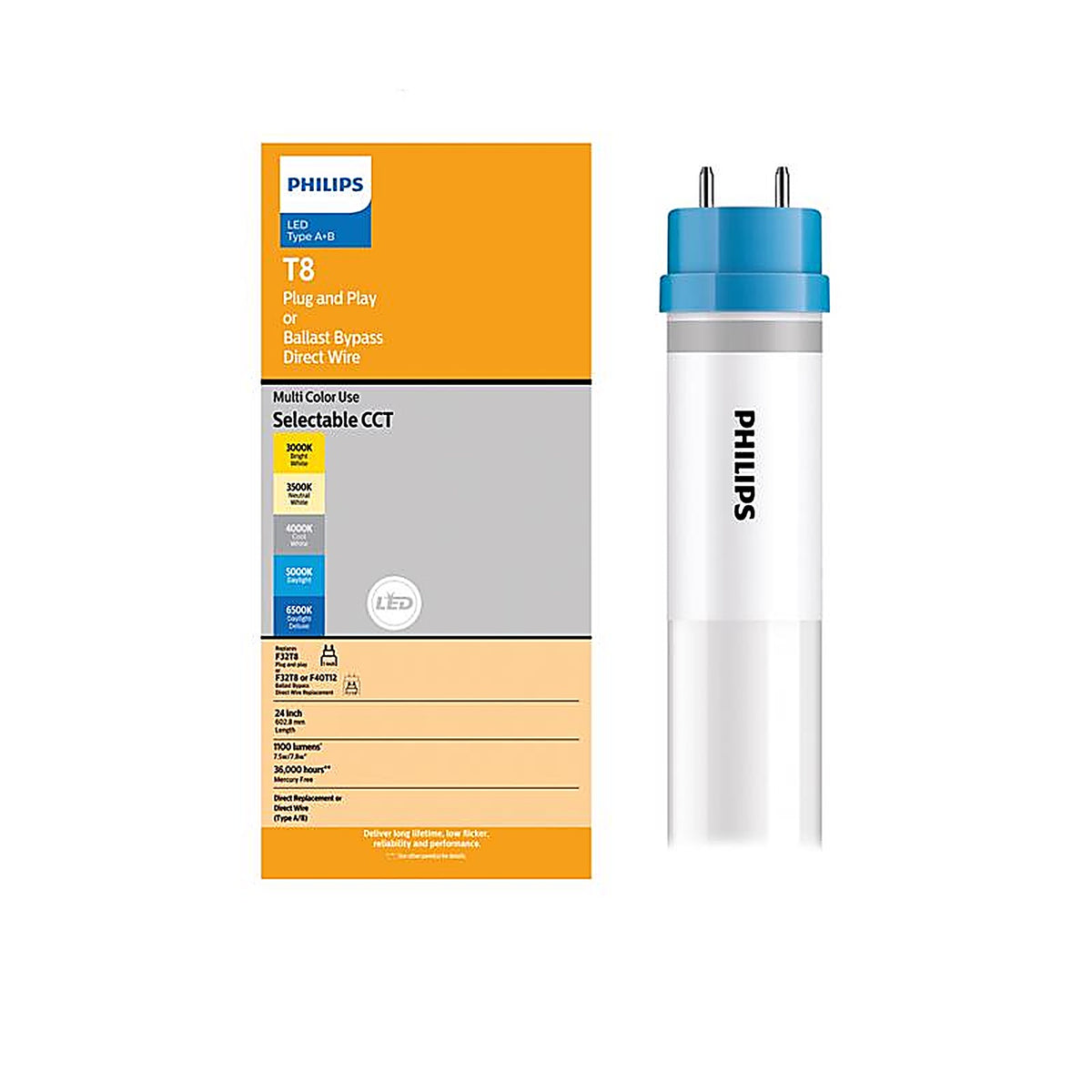 Philips - 591529 - LED Multi-Cct 24 In. G13 T8 Linear 17 Watt Equivalence 1 Pack