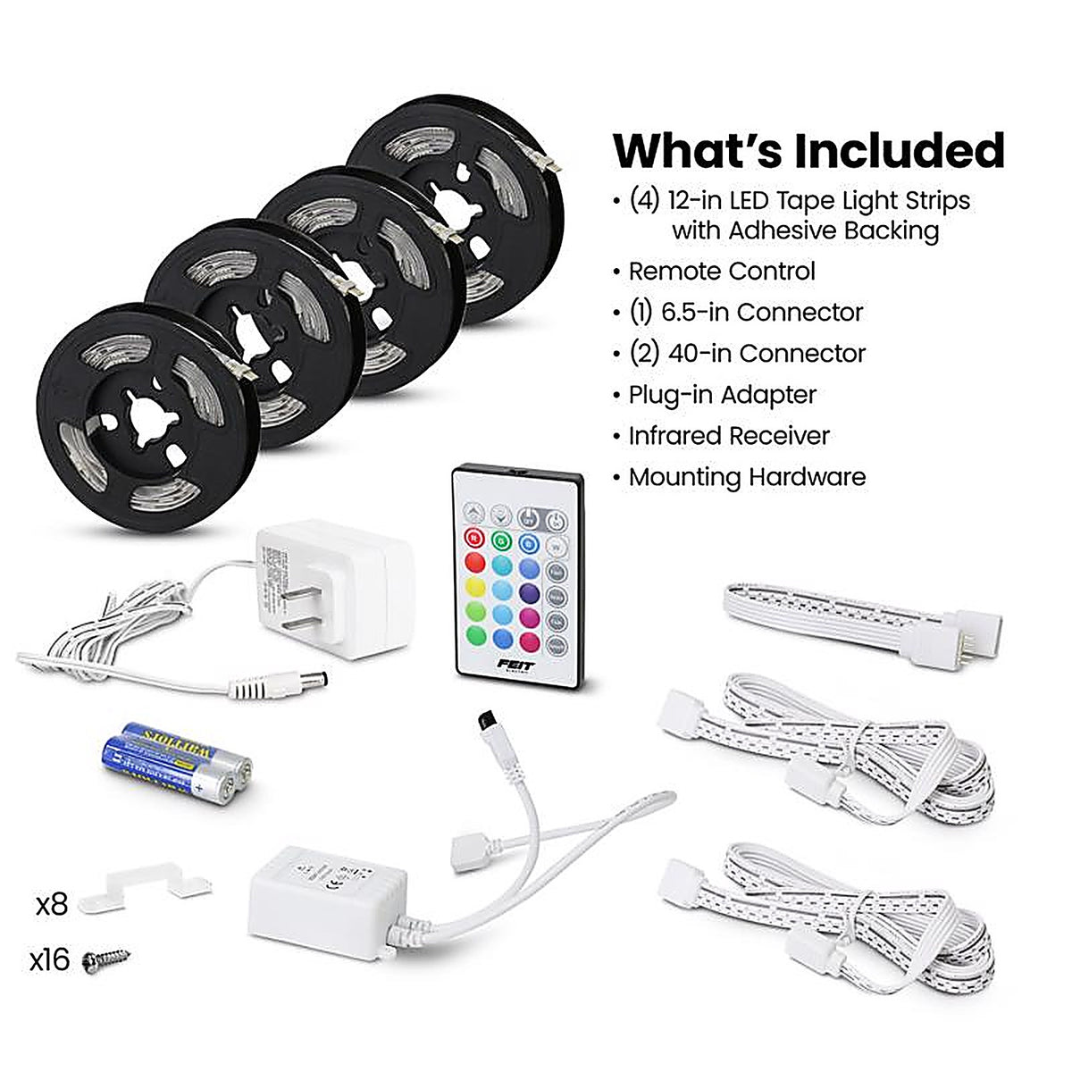 Feit - TAPE12RGB3K - 12 In. L Color Changing Plug-In LED Tape Light 4 Pack