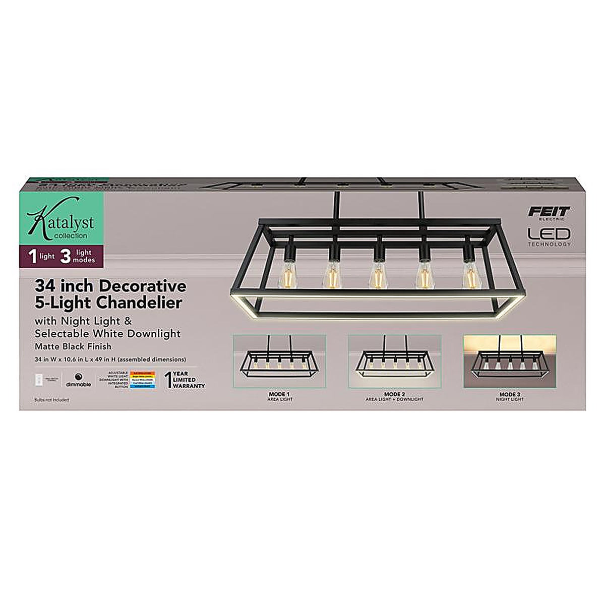 Feit - CHD345CCTNLBK - Matte Black 5 Lights Chandelier