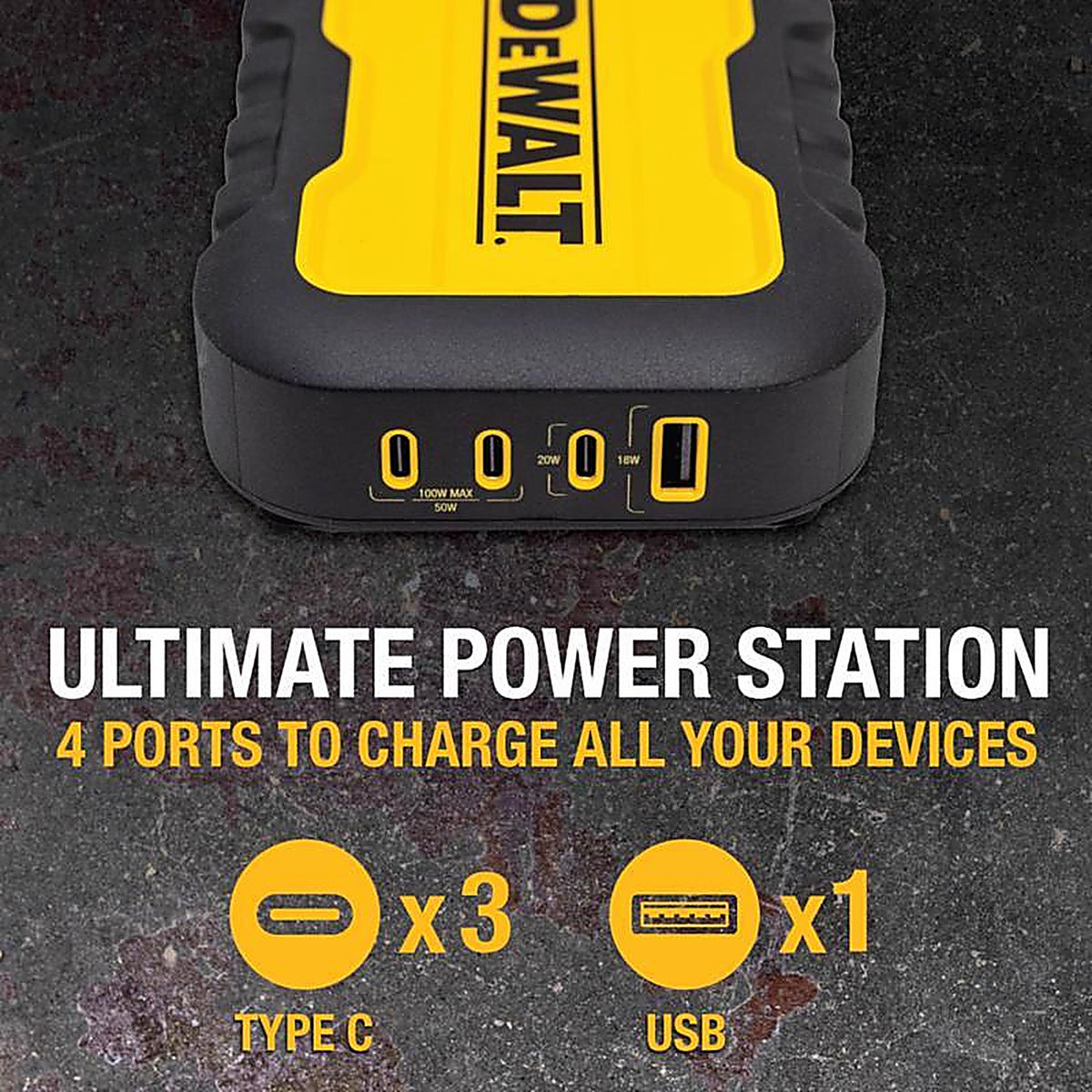 DeWalt - 131 1328 DW2 - Black/Yellow Charging Station USB to AC Home Adapter for All Smartphones