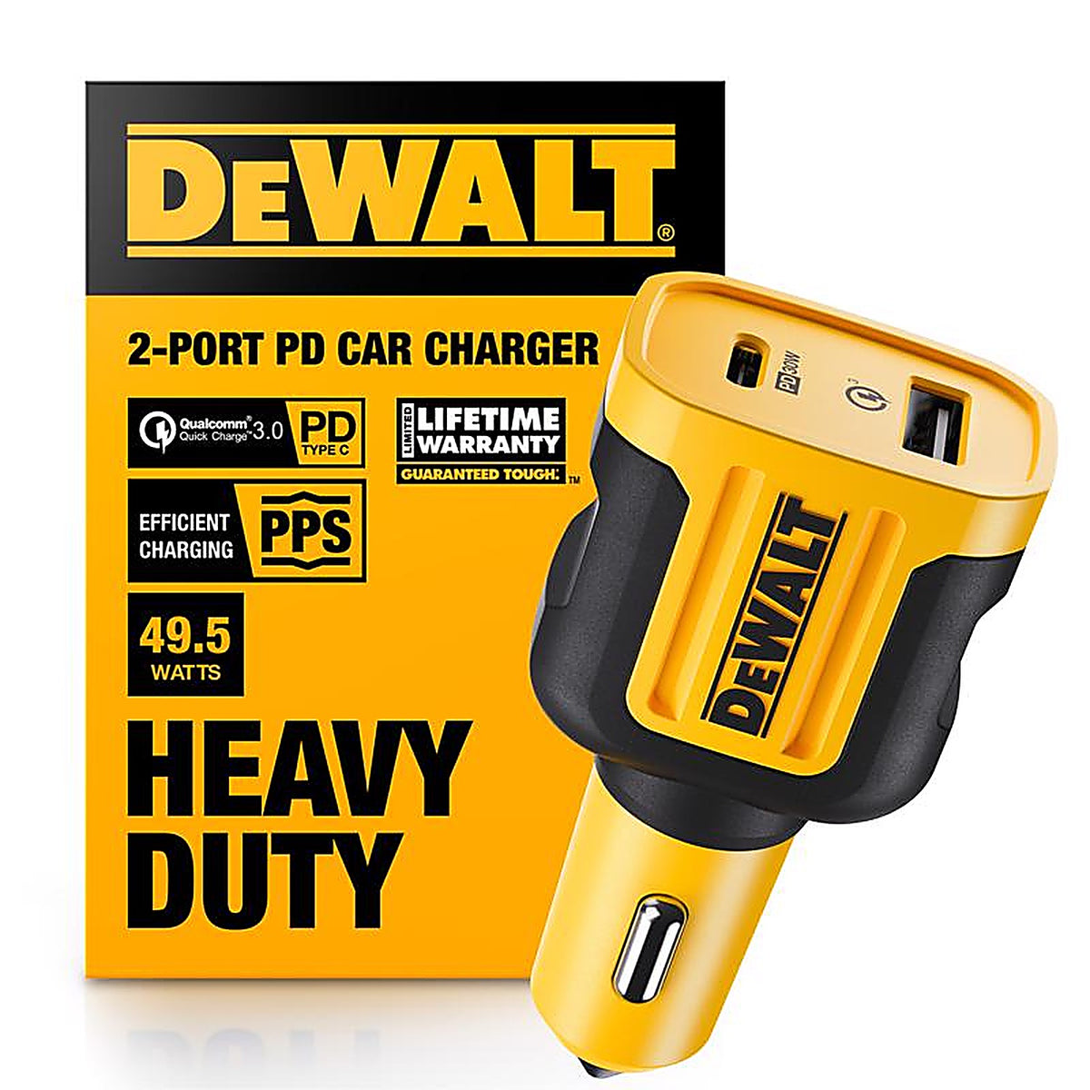DeWalt - 141 0479 DW2 - Black/Yellow Car Charger 2 Port USB Car Charger for All Mobile Devices